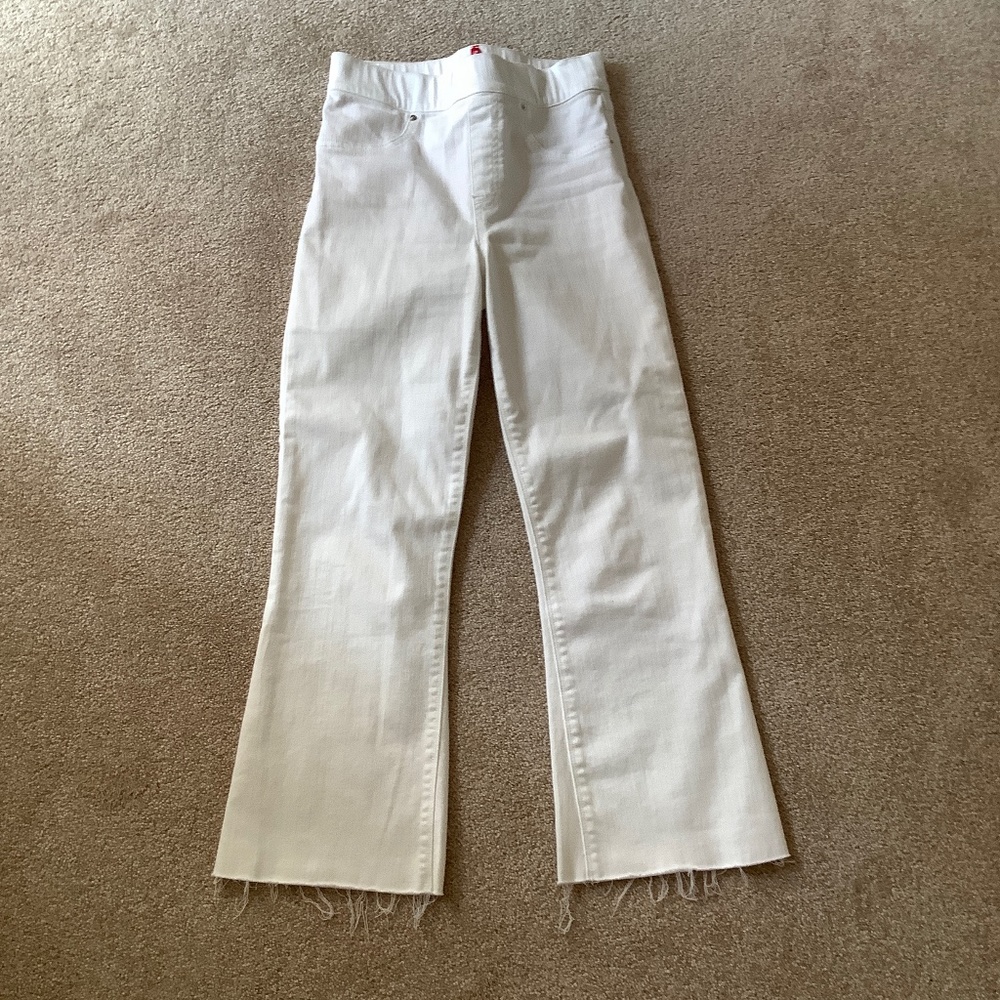 Spanx Stretch White Denim Cropped Flared Jeans, Sm